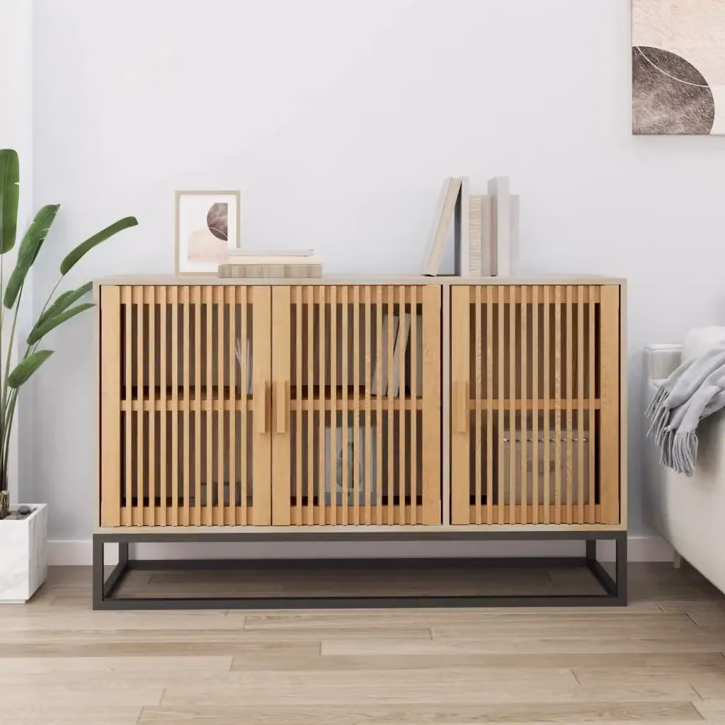 Credenza Buffet in Legno di Pino e Metallo, Design Classico, Marrone Opaco, L 105 x P 30 x H 65 cm – 2