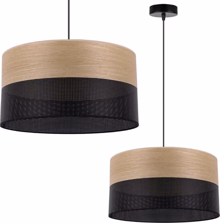 Lampada A Sospensione Singola, Paralume In Impiallacciatura Di Quercia Dorata, 40 Cm