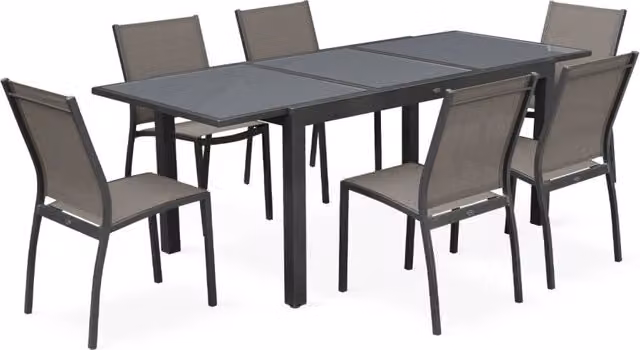 Set tavolo da giardino allungabile in alluminio con 6 sedie, grigio