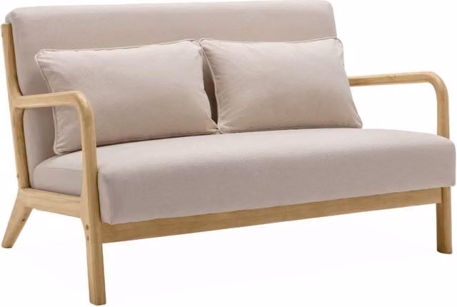 Panca stile scandinavo Sweeek in legno e tessuto beige per 2 persone, L: 124 cm, P: 38 cm, H: 45 cm – 1