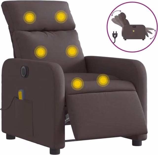 Poltrona | Sedia Relax Massaggio Reclinabile Elettrica Marrone Scuro Tessuto