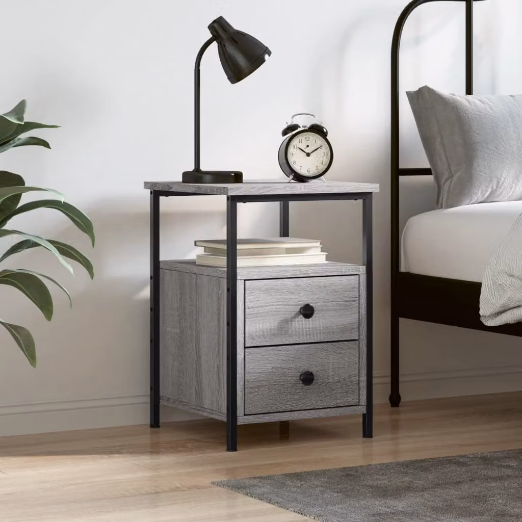 Comodino vidaXL in stile industriale Grigio Sonoma, L 34 cm x P 35,5 cm x H 50 cm, in legno e metallo