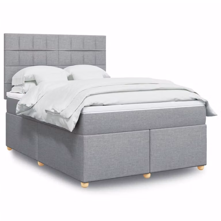 vidaXL Giroletto a Molle con Materasso Ibrido in Tessuto Grigio e Bianco L: 140 cm, P: 200 cm