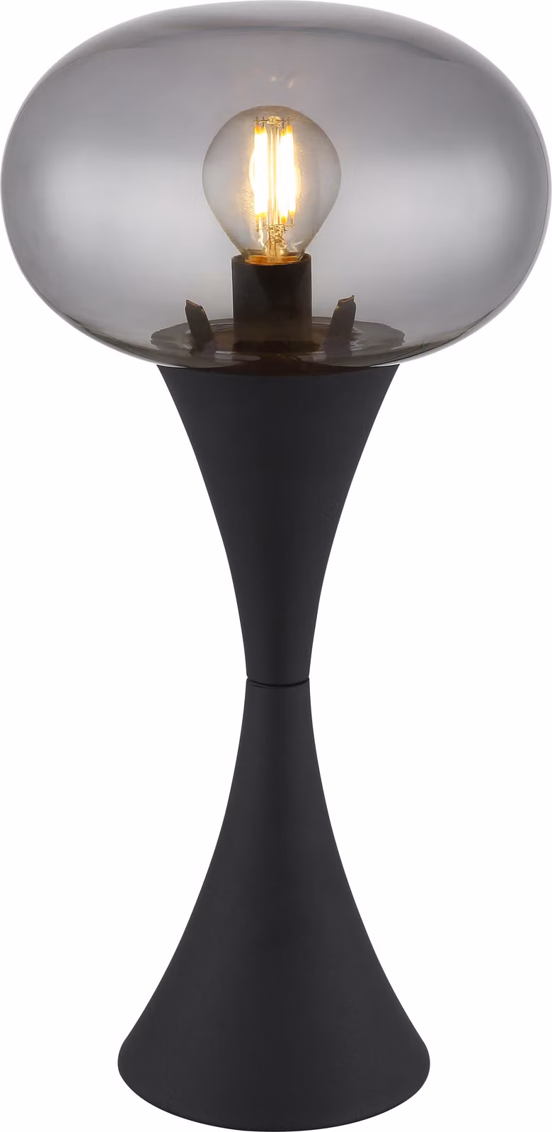 Lampada da tavolo Globo Lighting, struttura in metallo nero opaco, paralume in vetro fumé, cavo in PVC nero, interruttore a levetta sul cavo, diametro: 180 mm, altezza: 369 mm, lunghezza del cavo: 1500 mm, esclusa lampadina: 1x E14 25W 230V