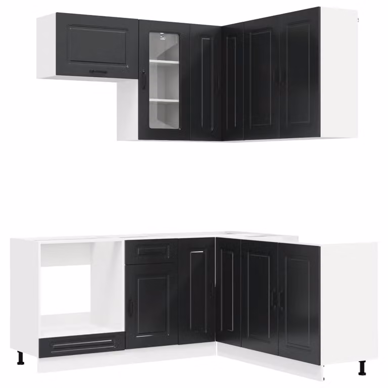 Unità cucina moderna vidaXL KALMAR 8 pezzi nero con ante in vetro e ripiani aperti in MDF