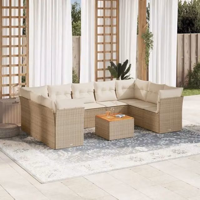 Set Divano da Giardino a L vidaXL in Polyrattan Beige con Cuscini e Tavolino da Esterno – 1