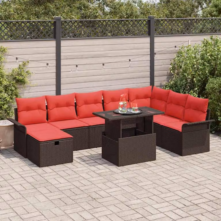Maison Exclusive - Set di divani da giardino, 9 pezzi, color marrone, in rattan sintetico