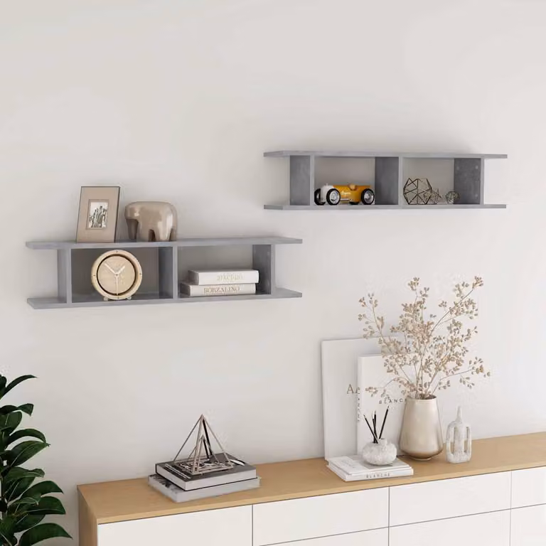 Set di 2 mensole da parete vidaXL in legno multistrato e MDF, colore grigio cemento, L 90 cm x P 20 cm x H 18 cm