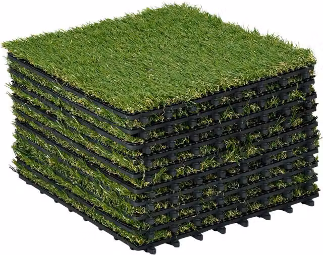 Set di 10 piastrelle da giardino con erba sintetica Outsunny, prato artificiale realistico verde, L/P: 30 x 30 cm – 1