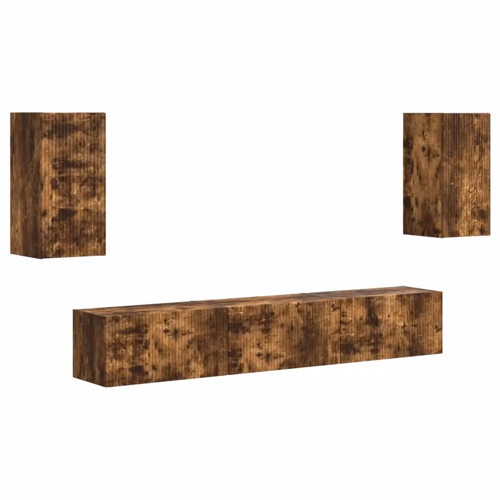 Set mobile TV moderno vidaXL in legno MDF color rovere fumé marrone opaco – 2