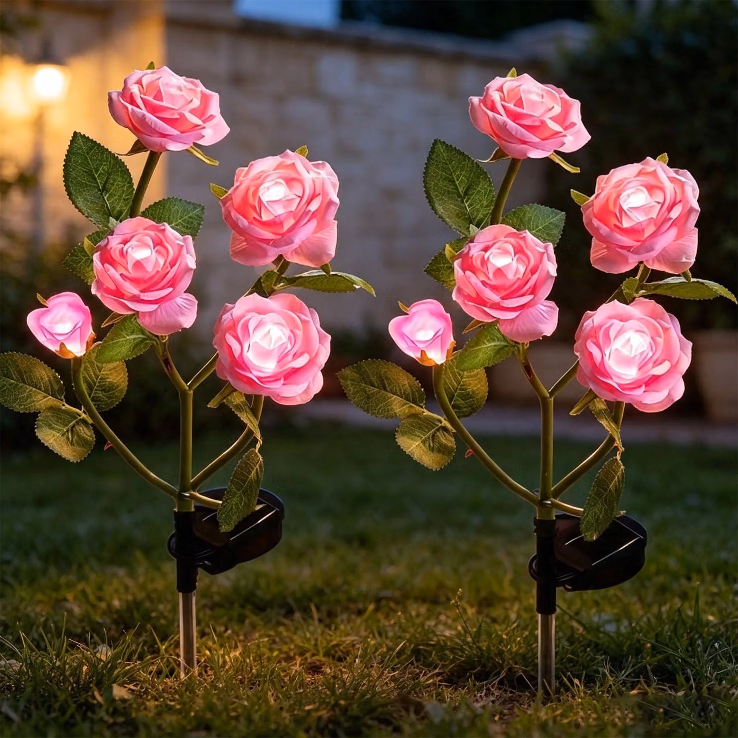Lampade solari a LED a forma di rosa, confezione da 2, colore rosa, ideali per giardino e vialetti