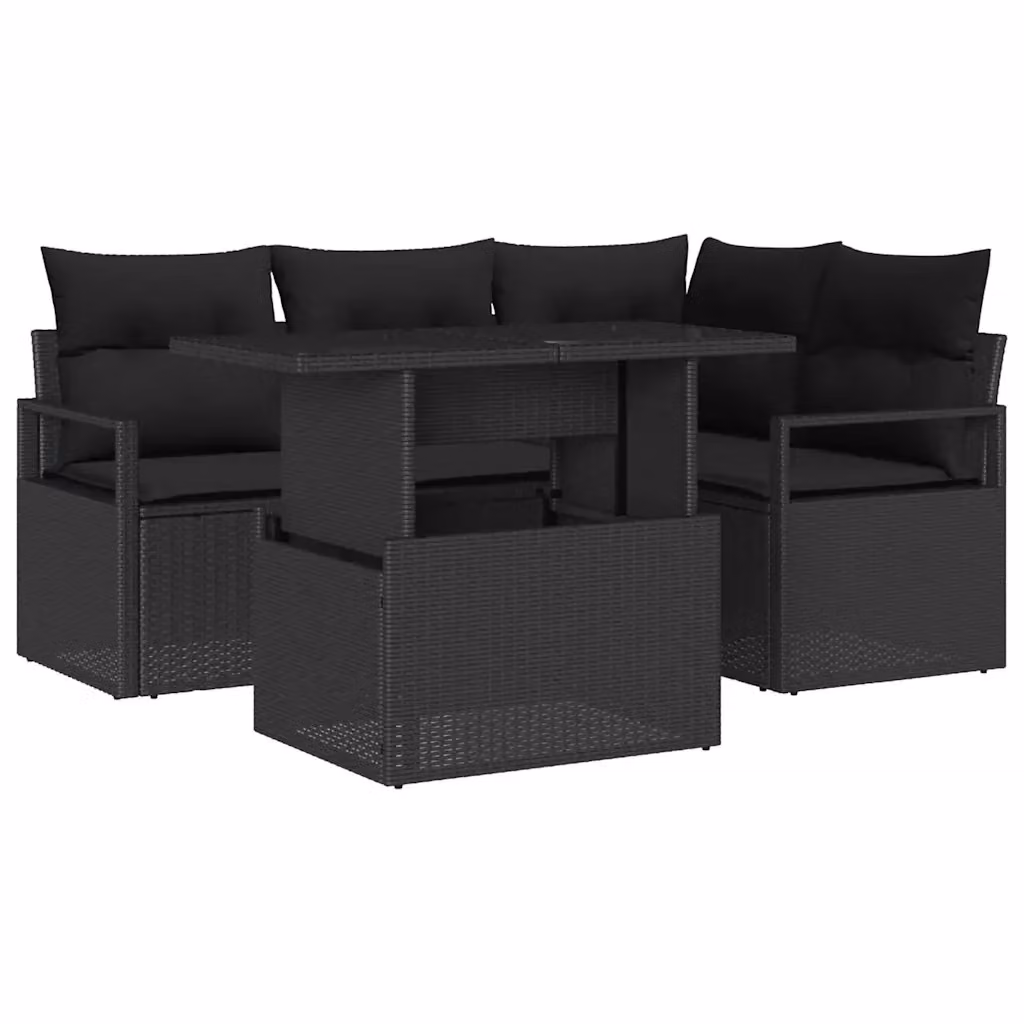 Set Divano da Giardino vidaXL 5 Pezzi con Cuscini e Tavolino Nero in Polyrattan e Metallo – 2