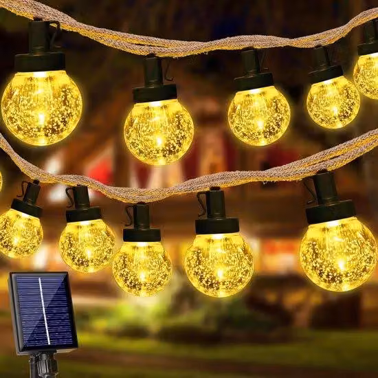 Ghirlanda luminosa solare da esterno - Ghirlanda LED da 11 m per esterni - resistente alle intemperie - 8 modalità - design vintage - palline di cristallo - illuminazione da esterno - bianco caldo