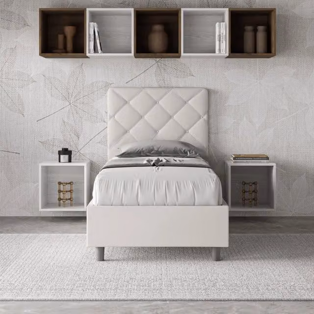 Letto singolo imbottito Ityhome Priya in similpelle bianco, senza rete, L/P/H: 90 x 200 cm