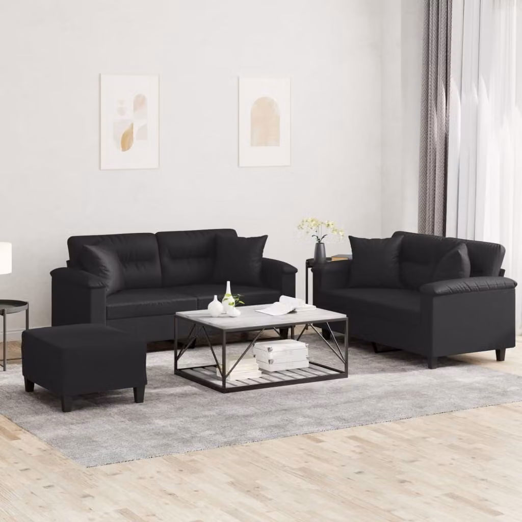 Maison Exclusive - Set divano 3 pezzi con cuscini in ecopelle nera