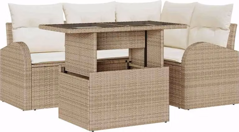 Set Divano da Giardino con cuscino 5 pcs Beige polyrattan