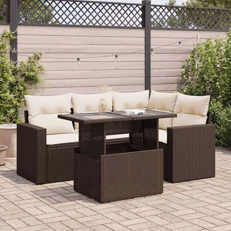 Maison Exclusive - Set Divano da Giardino 5 pz con Cuscini Marrone in Polyrattan