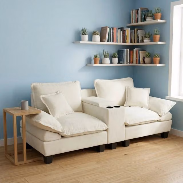 Divano Modulare con Contenitore e Cuscini ¨C Xylo ¨C Chenille Beige