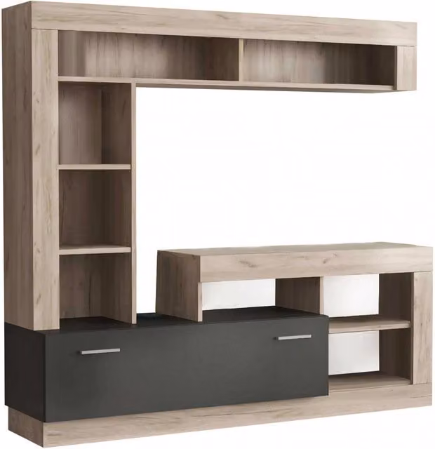 Parete Attrezzata Soggiorno Leonard 170x42x170 h cm in Truciolare bilaminato Nero