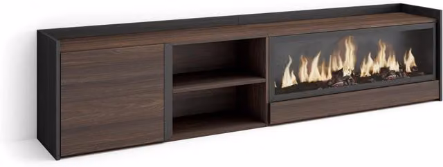 Mobile TV Soggiorno, 212x50x35 cm, Per TV fino a 80", Camino elettrico XXL, Rovere scuro e Nero