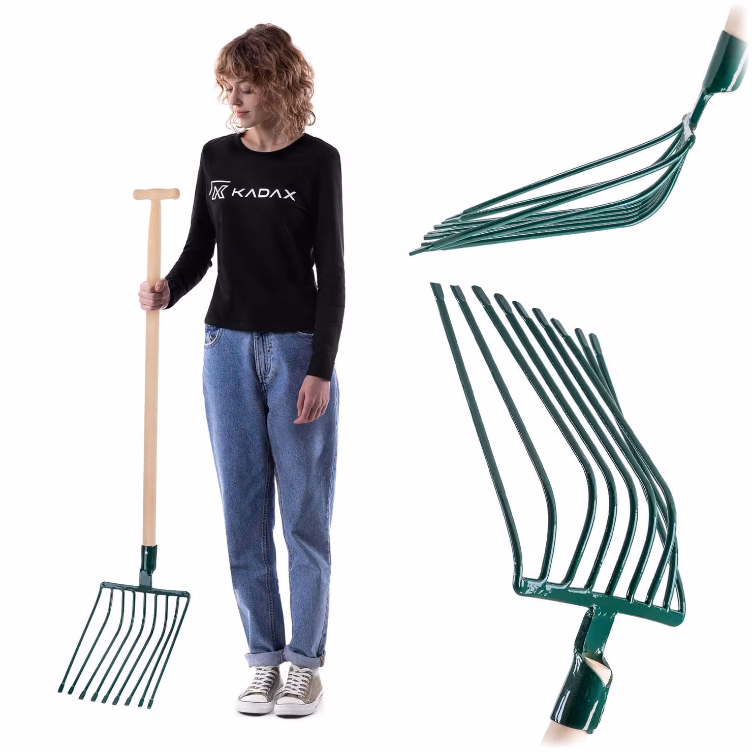 Forchette KADAX "Vialle", forchetta in metallo a 9 rebbi, 131 cm, verde