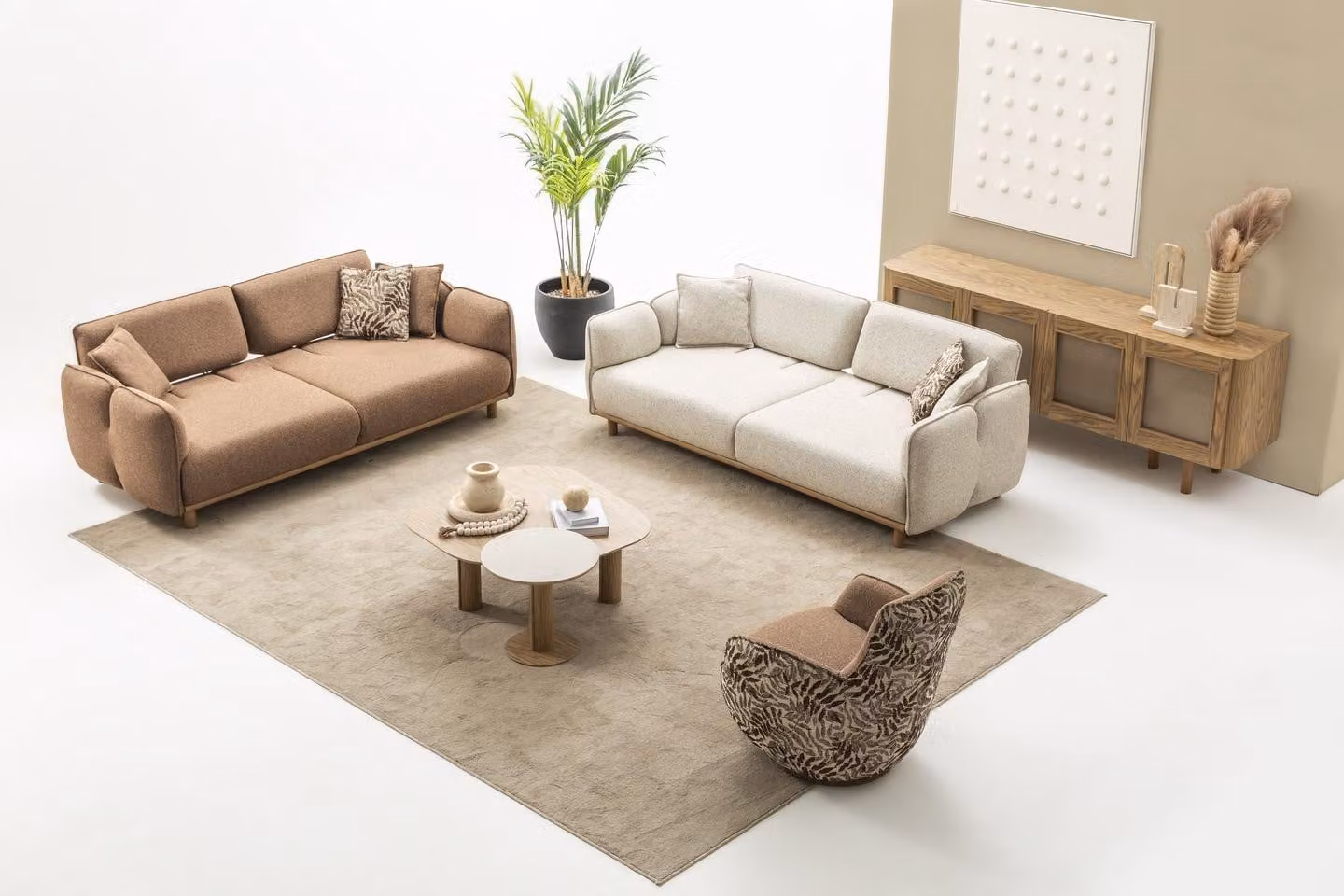 Elegantes Wohnset: 2x 4-Sitzer, Sessel und 3 Tische für Ihr Wohnzimmer