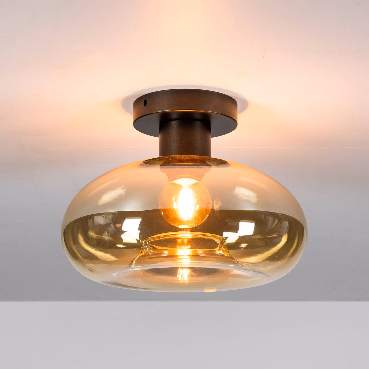 ZIJLSTRA Plafoniera soffitto Soll, dimmerabile, Crema / Ambra, Soggiorno / Sala da pranzo, Vetro, Moderno, Plafoniera