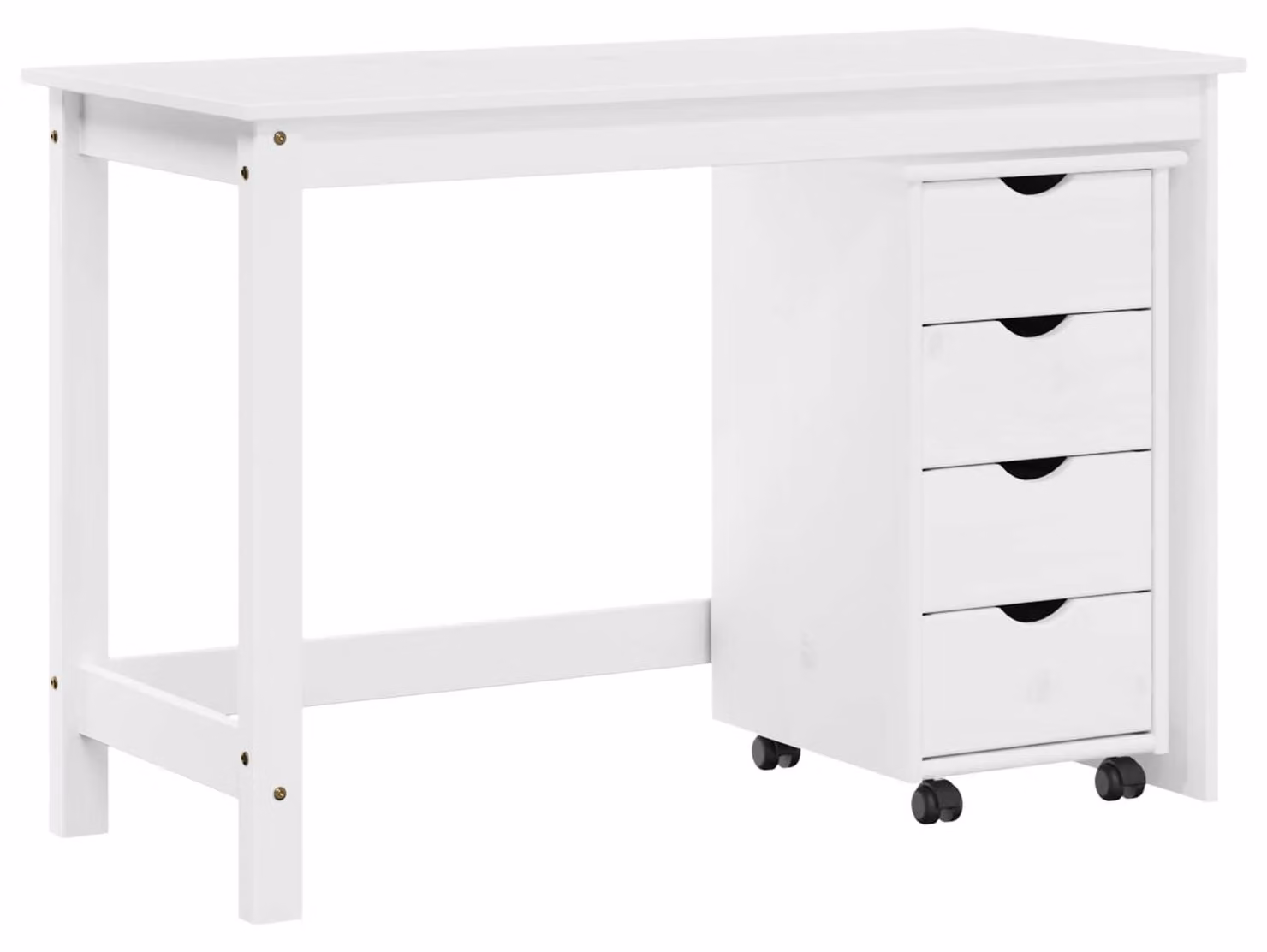 Set di due mobili contenitori per scrivania, colore bianco, in legno massello di pino