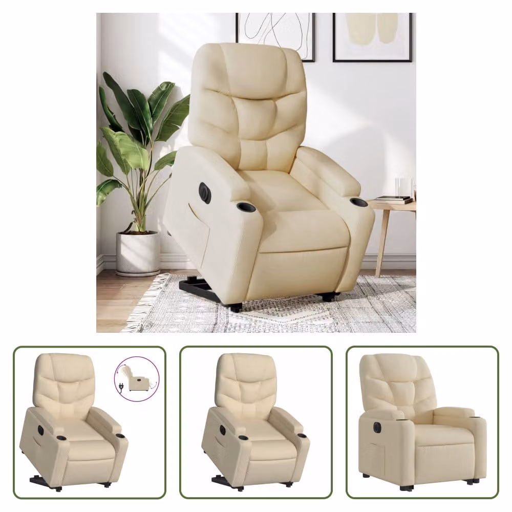The Living Store Poltrona relax con supporto elettrico in tessuto crema