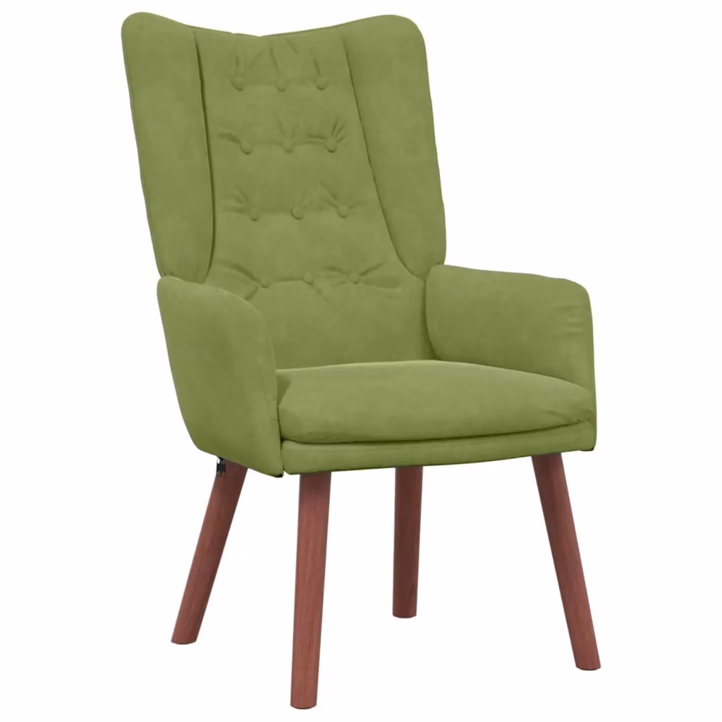 Poltrona Lounge in Velluto Verde Chiaro con Braccioli e Struttura in Legno di Gomma Design In L/P/H: 63 x 67 x 94 cm – 2