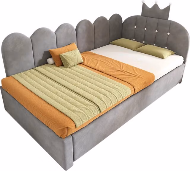 Letto estraibile 90x200 cm con letto aggiuntivo 90x190 cm; in velluto grigio