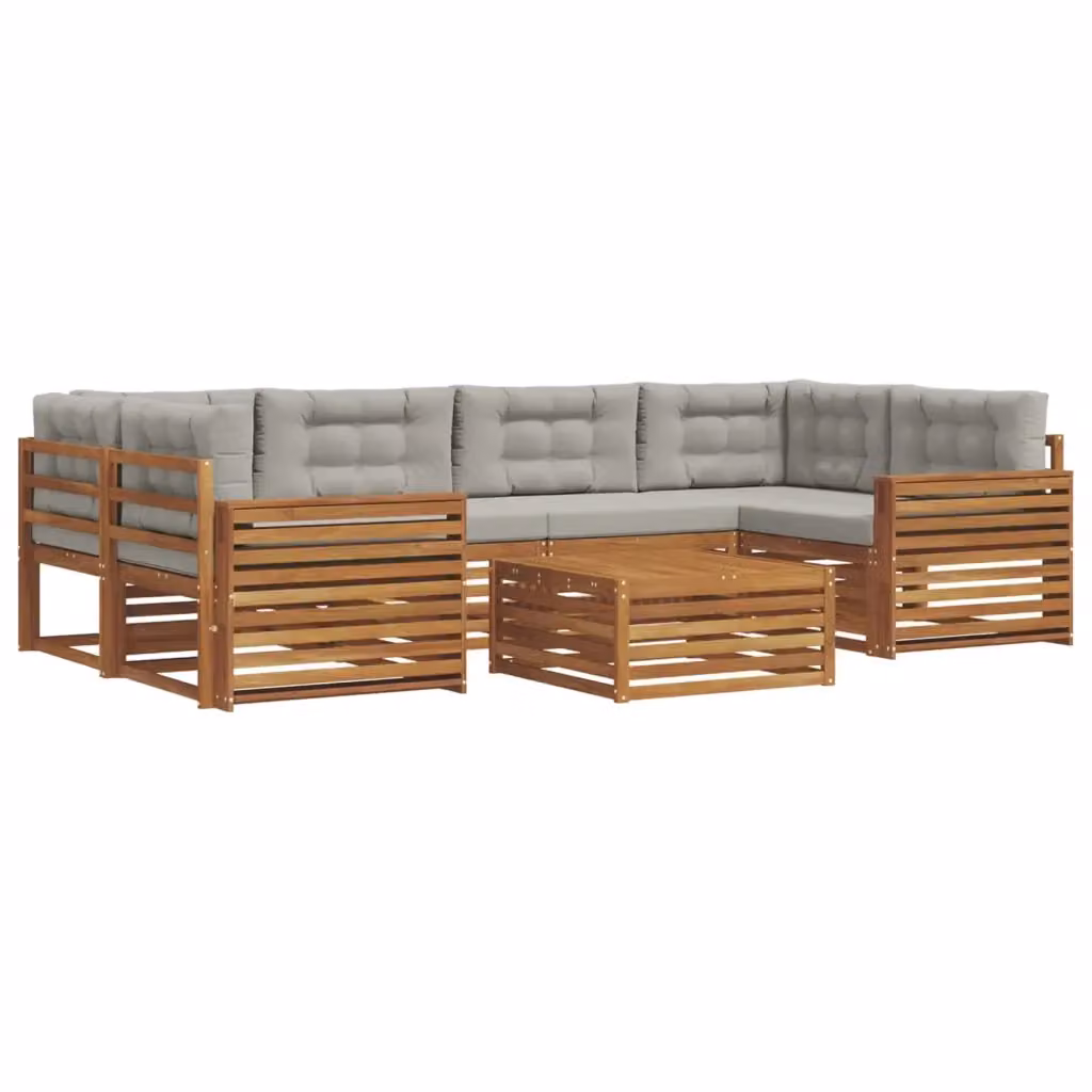 Set di divani da esterno a L vidaXL in legno di acacia con cuscini grigi e tavolino da giardino – 2
