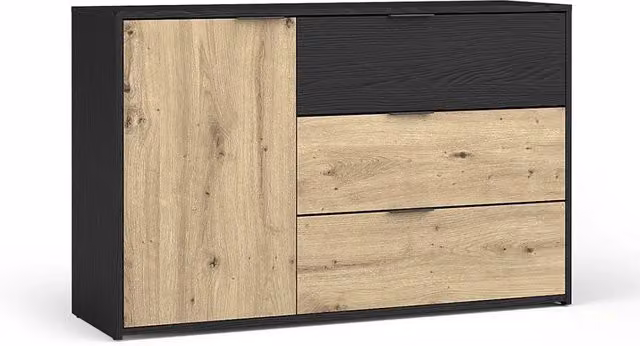 Cassettiera MELODY - 3 Cassetti e 1 Porta - 139x80x35 cm - Nero grafite e rovere chiaro