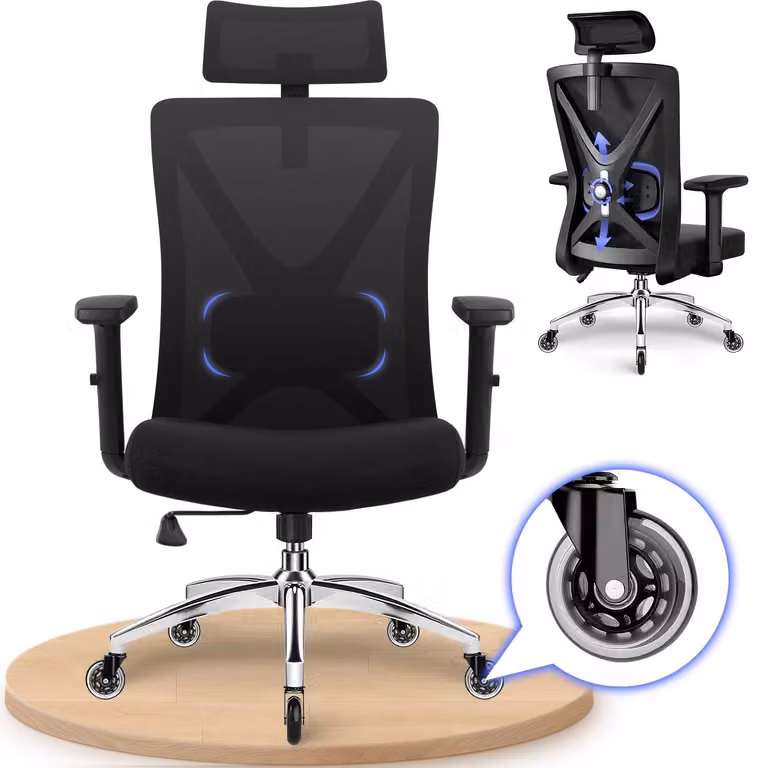 Sedia da ufficio ergonomica - Braccioli e poggiatesta regolabili - Sedia girevole - Capacità di carico fino a 200 kg