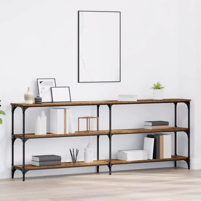 vidaXL Tavolo consolle in stile industriale in legno e metallo marrone L: 200 cm, P: 29 cm, H: 75 cm