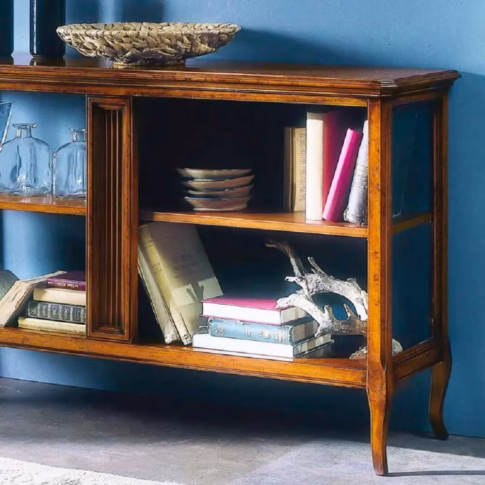 Libreria etagere classica Mobili 2G in legno e vetro marrone con finitura laccata L: 135 cm, P: 40 cm, H: 80 cm – 5