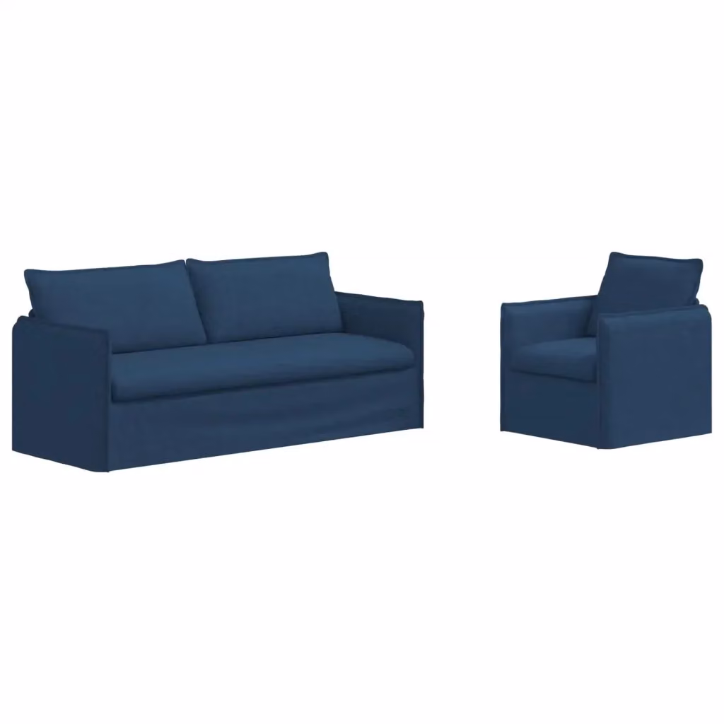 Set di 2 divani vidaXL moderni in tessuto blu con struttura in metallo L: 196 cm, P: 82 cm, H: 85 cm – 2