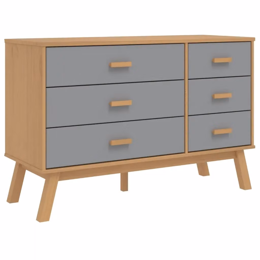 Cassettiera scandinava vidaXL in legno di pino cerato, Grigia e Marrone – 2