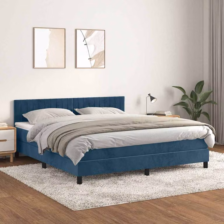 Letto Ibrido con Materasso e Giroletto a Molle vidaXL in Velluto Blu e Bianco L/P: 180 x 200 cm
