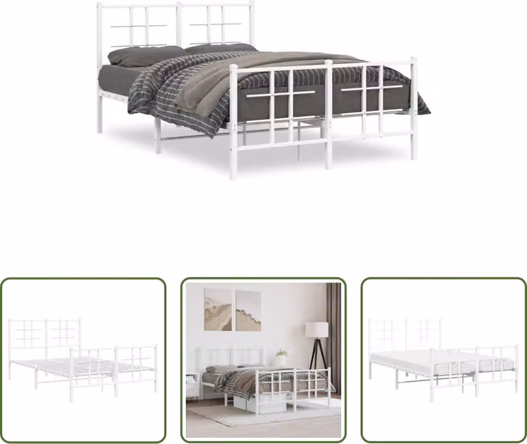 The Living Store Struttura letto con testiera e pediera in metallo bianco 120x200 cm