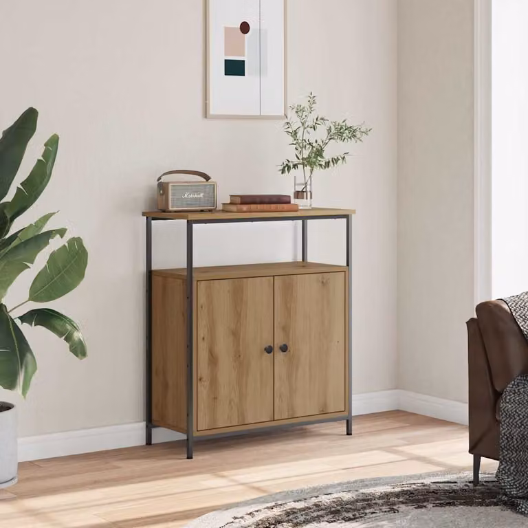 Credenza in stile classico vidaXL in legno e metallo color rovere, L: 70 cm, P: 30 cm, H: 80 cm