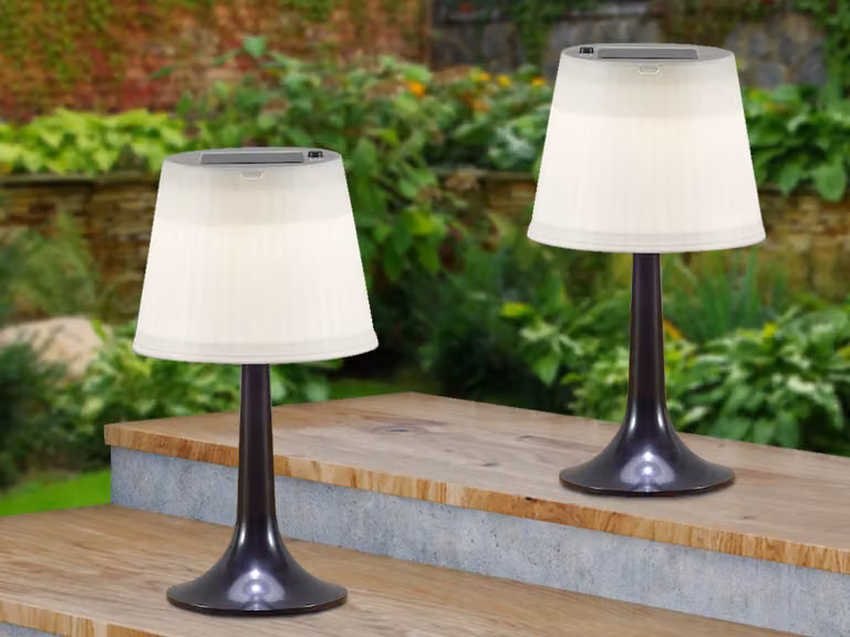 set di 2 lampade da tavolo LED solari ad alta potenza ASSISI, IP44 nero, H: 36cm