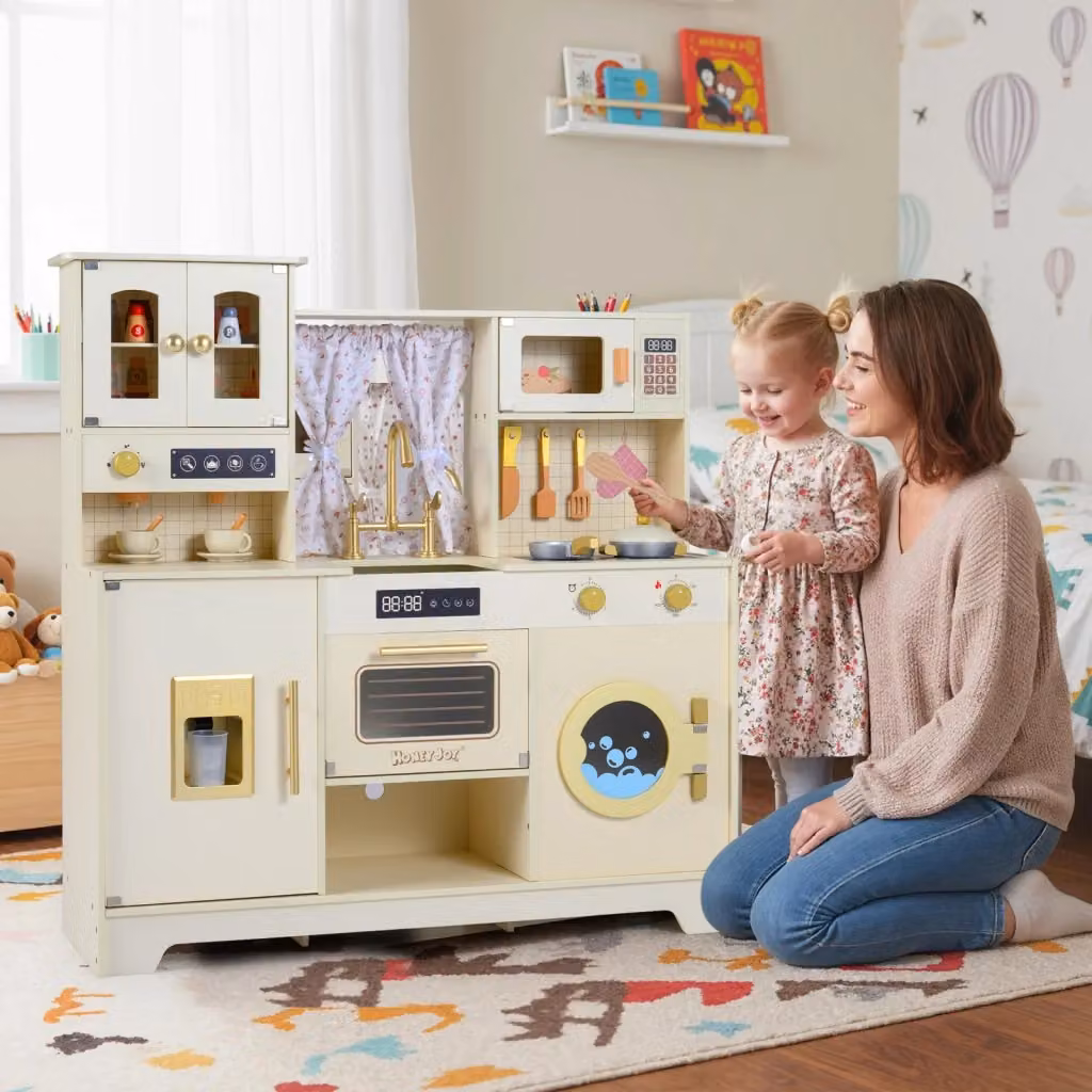 Cucina giocattolo in legno bianca con microonde e 14 accessori per bambini dai 3 anni in su – 2