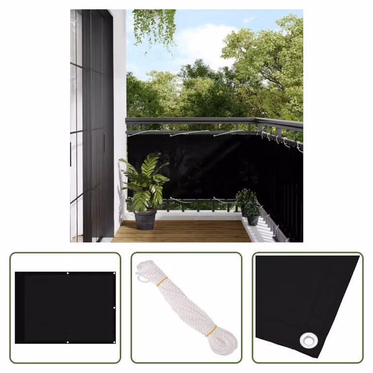 The Living Store Schermo per la privacy del balcone nero 75x800 cm 100 % Poliestere-Oxford