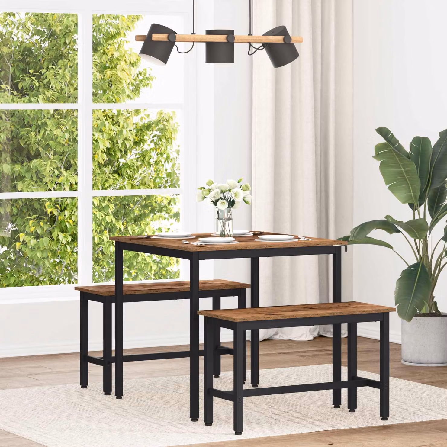 Tavolo da pranzo moderno vidaXL in legno ingegnerizzato e metallo, L 80 x P 80 x H 75 cm, colore rovere e nero