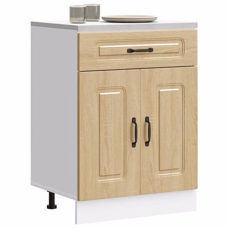 Base da cucina vidaXL Kalmar moderna in legno multistrato e MDF, colore marrone e bianco, L: 60,0 cm, P: 46,0 cm, H: 81,5 cm