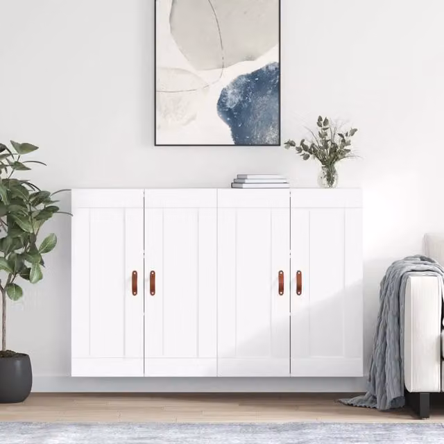 Set di 2 armadietti da parete vidaXL bianchi in legno con ante a battente per bagno in stile minimalista