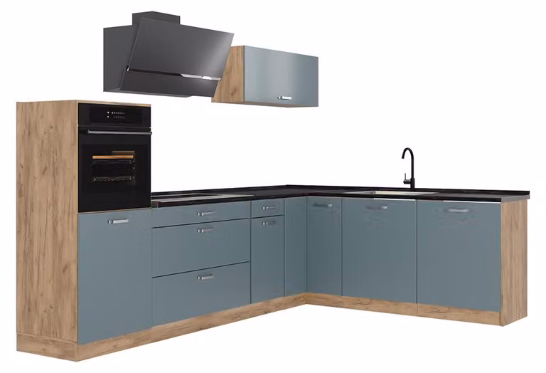 Cucina angolare completa Vicco R-Line Grigio-blu/Rovere dorato 287 x cm piano di lavoro Antracite, Model 67465