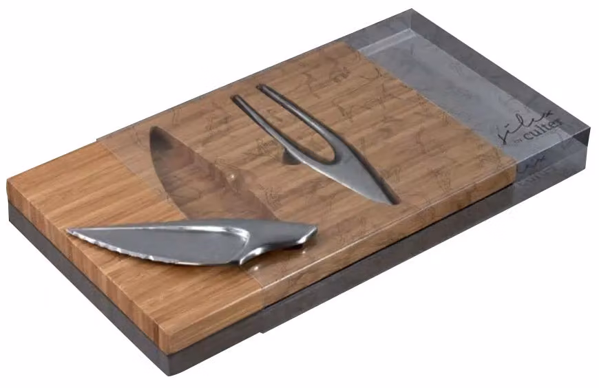 Tagliere rettangolare in legno di bamboo marrone con posate per carne GIORDANOSHOP – 2