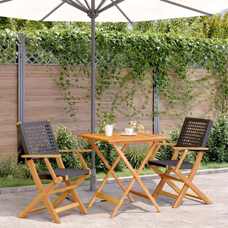 Set da Bistrot 3 pz vidaXL in Polyrattan e Legno di Acacia Nero